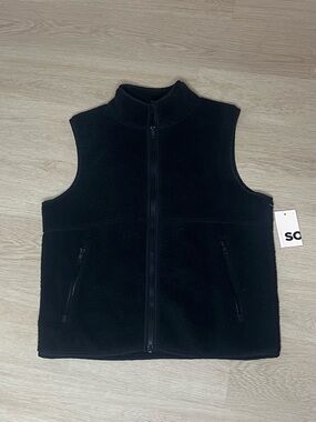 SO Black Sherpa Zip-Up Vest